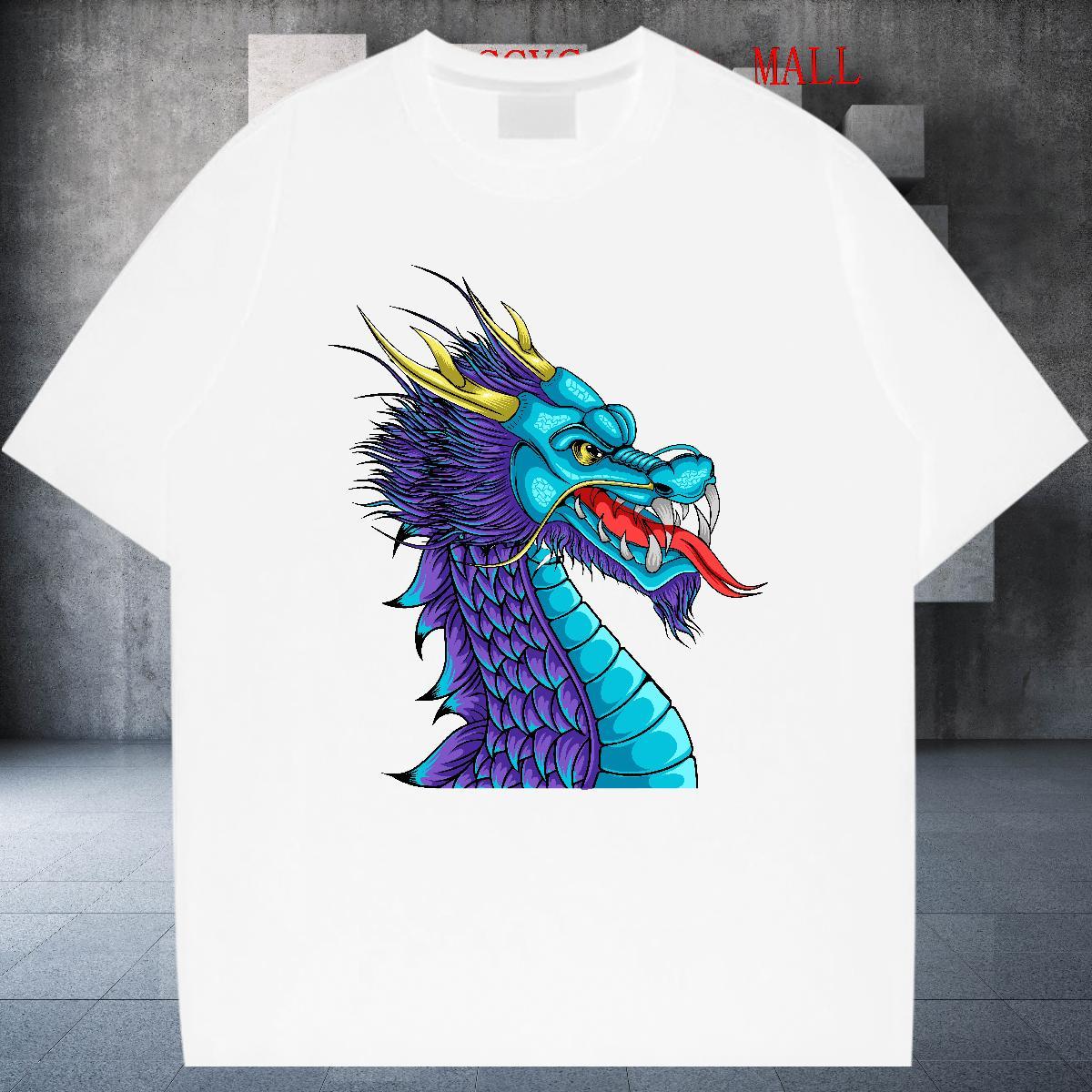 TOP Quality Men Tops Tees Sport 100% Cotton 230g Custom Print Oversized Breathable Short Sleeve dragon head Mens T Shirts 2024 New Tshirts