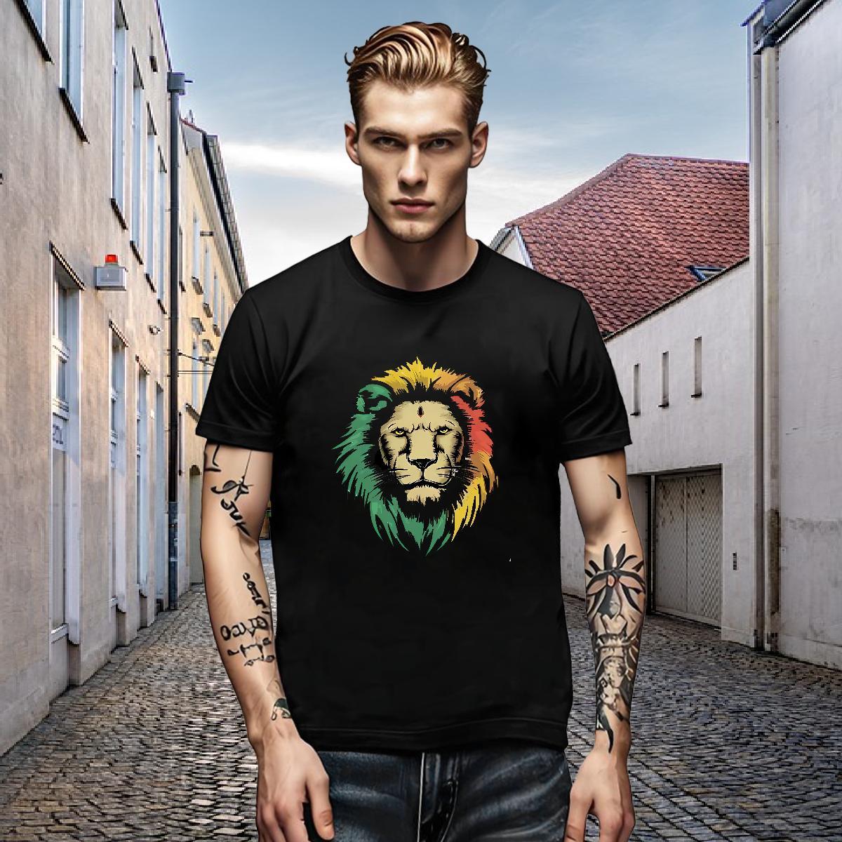 Factory Direct Couples T Shirts lion Anime Printing Street 230g 100% Cotton Wear Breathable Short Sleeve Loose T-Shirts for Men Cartoon Print
