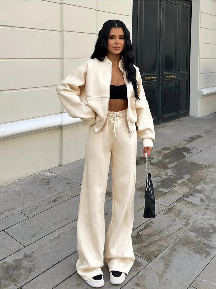 TARUXY Lace Up Pant Sets Women Loose V Neck Casual Cardigan Woman Autumn Winter Sports Pants 2 Piece Sets Womens Outfits 240819
