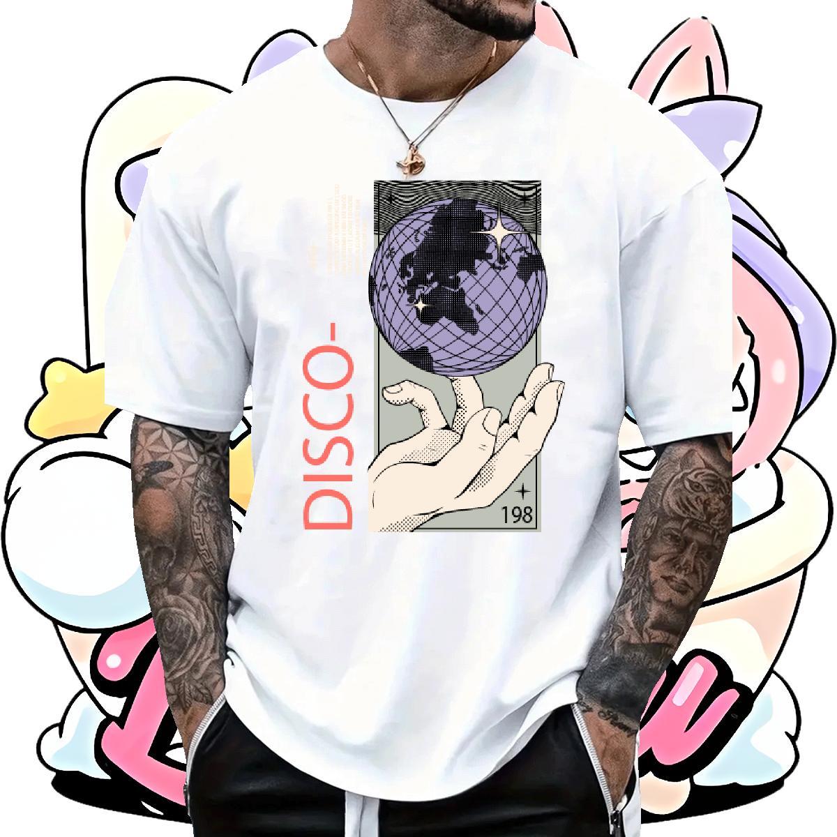 Loose Fit disco 230g Cotton Men Tshirts Street Wear Breathable Crew Neck Man T Shirts 2024 Designer DIY Tees