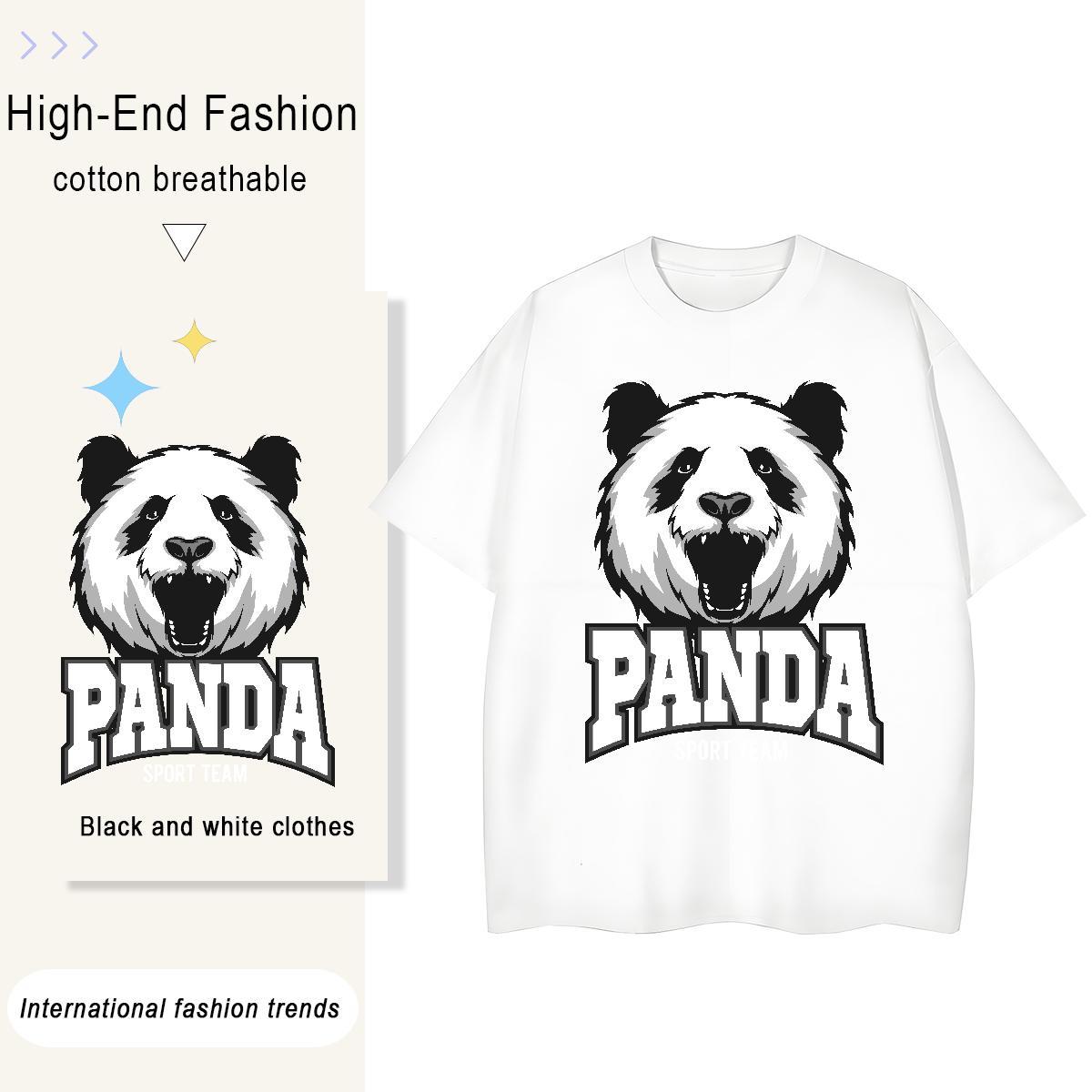 Fashion Casual Mens Tshirts panda Street Wear 100% Cotton 230g Tops Tees Breathable Short Sleeve Loose T-Shirts Oversized 4XL