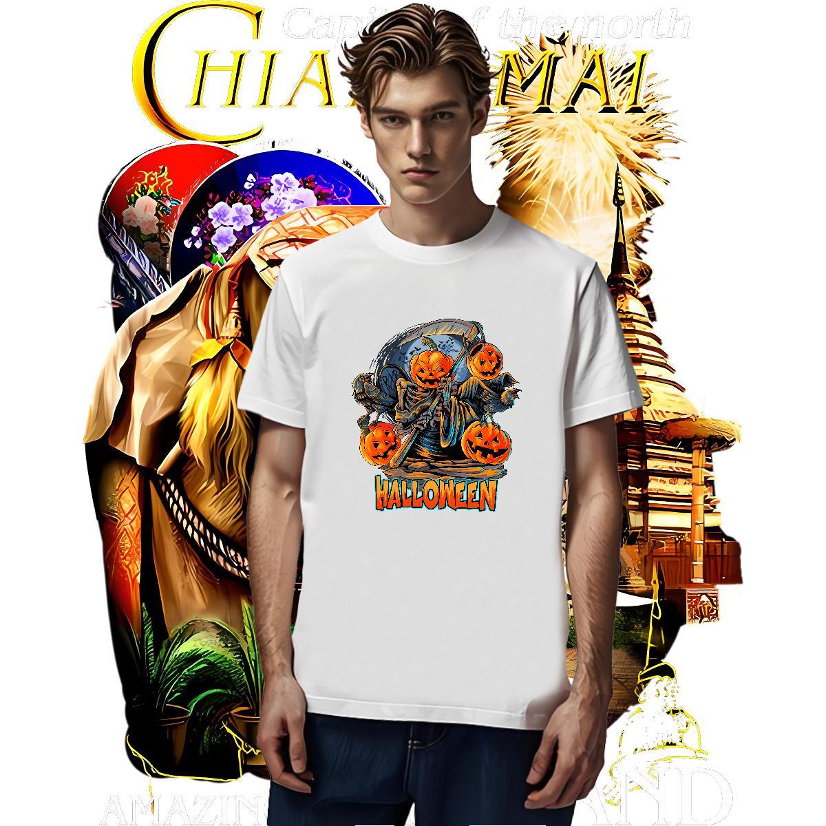 Designer T-Shirts pumpkin O Neck Short Sleeves Daily Wear Cartoon Printing L-4XL 230g 100% Cotton Couples T Shirts DIY Tops Shirt