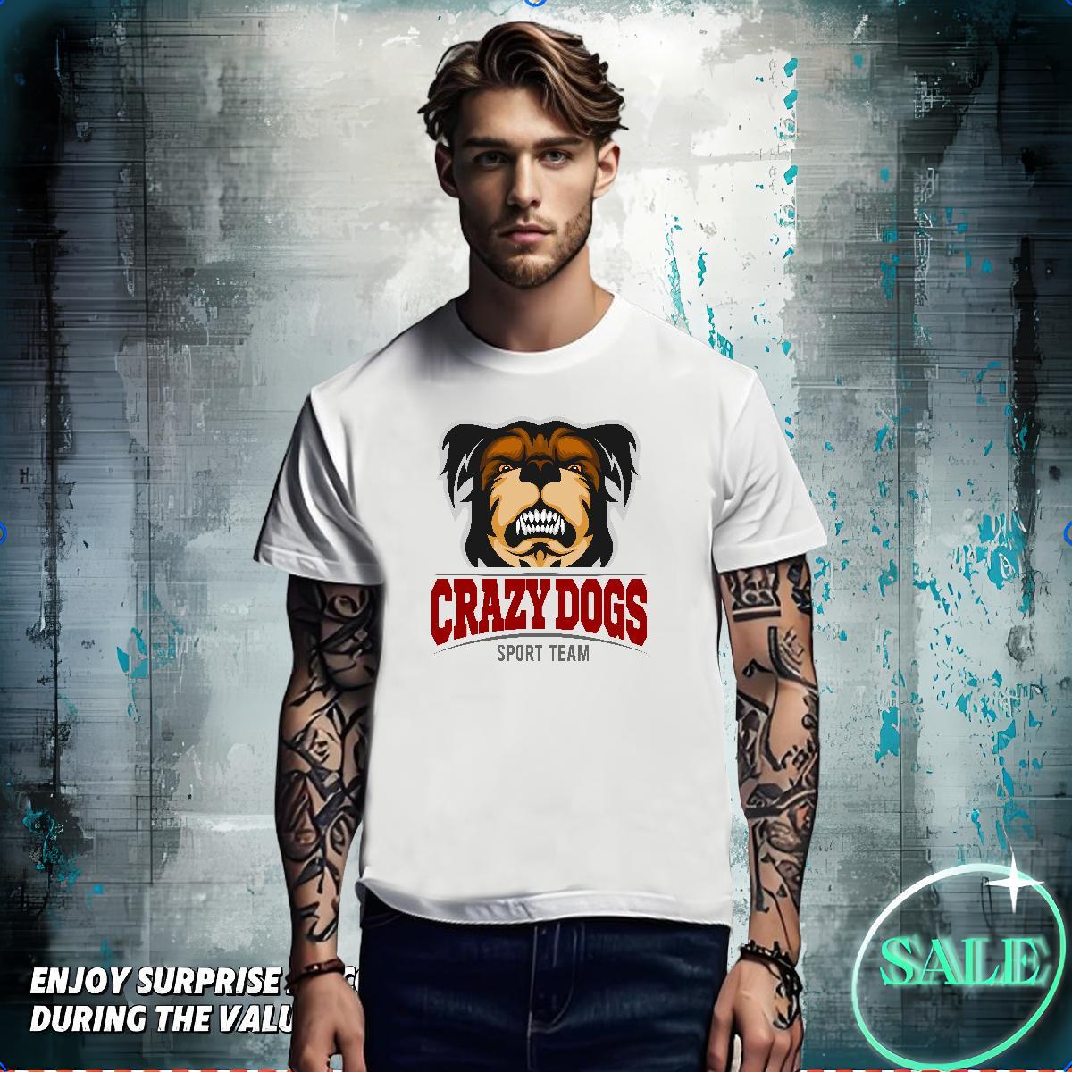 Classic Couples T Shirts crazy dog Beach 230g 100% Cotton Top Tees Breathable Soft Unisex T Shirts Men Custom Print Plus Size