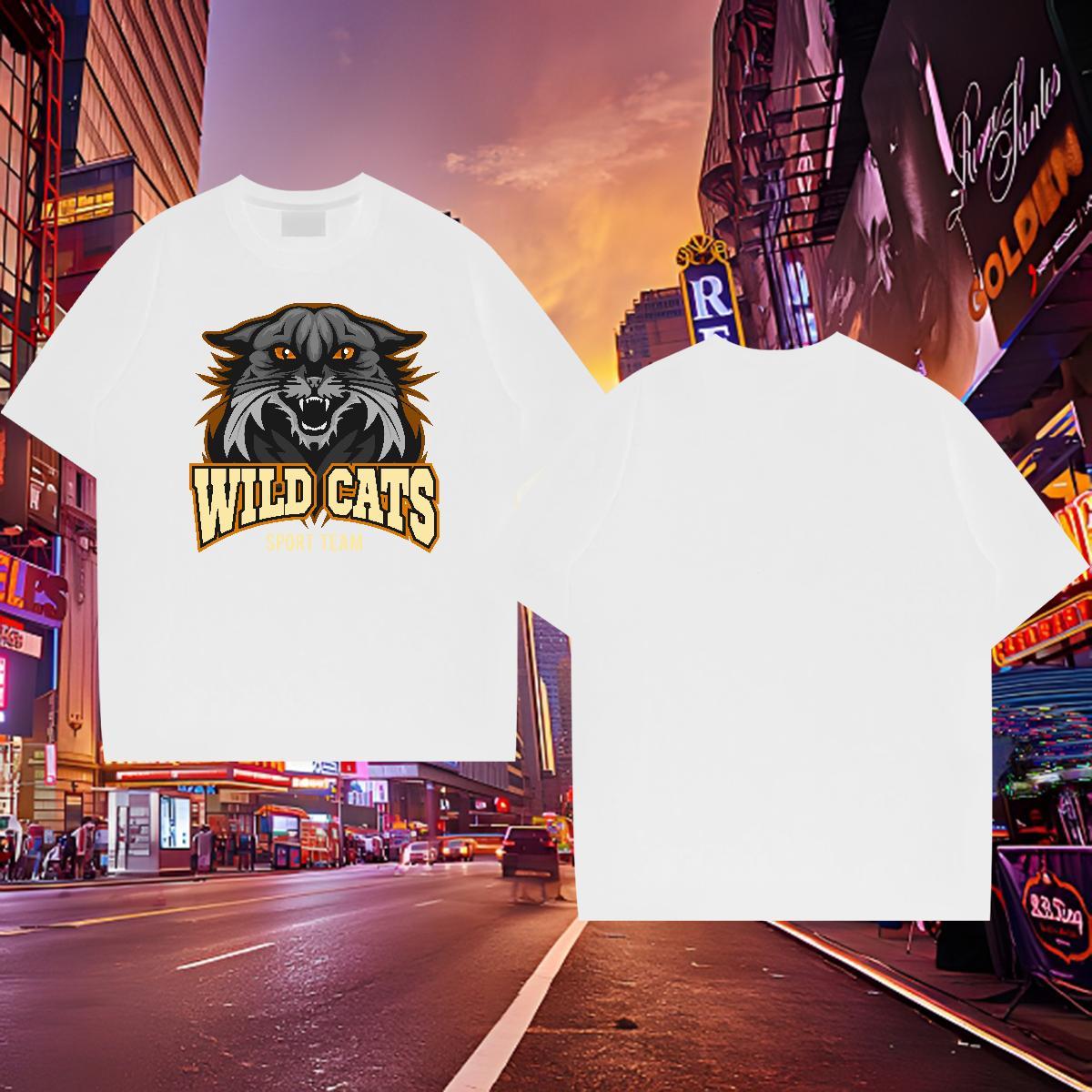 Unisex T-Shirts for Men wild cat O-Neck Short Sleeve Hip Hop Street DIY 230g Cotton Men Clothes T-Shirt Fashion Casual Polos