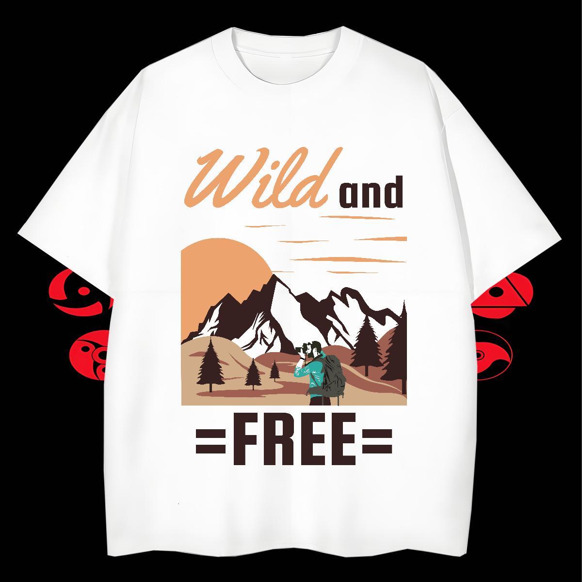 Classic Mens Tshirts Sports Casual 230g Pure Cotton Anime Print Breathable mountains Mens T Shirts New Clothings