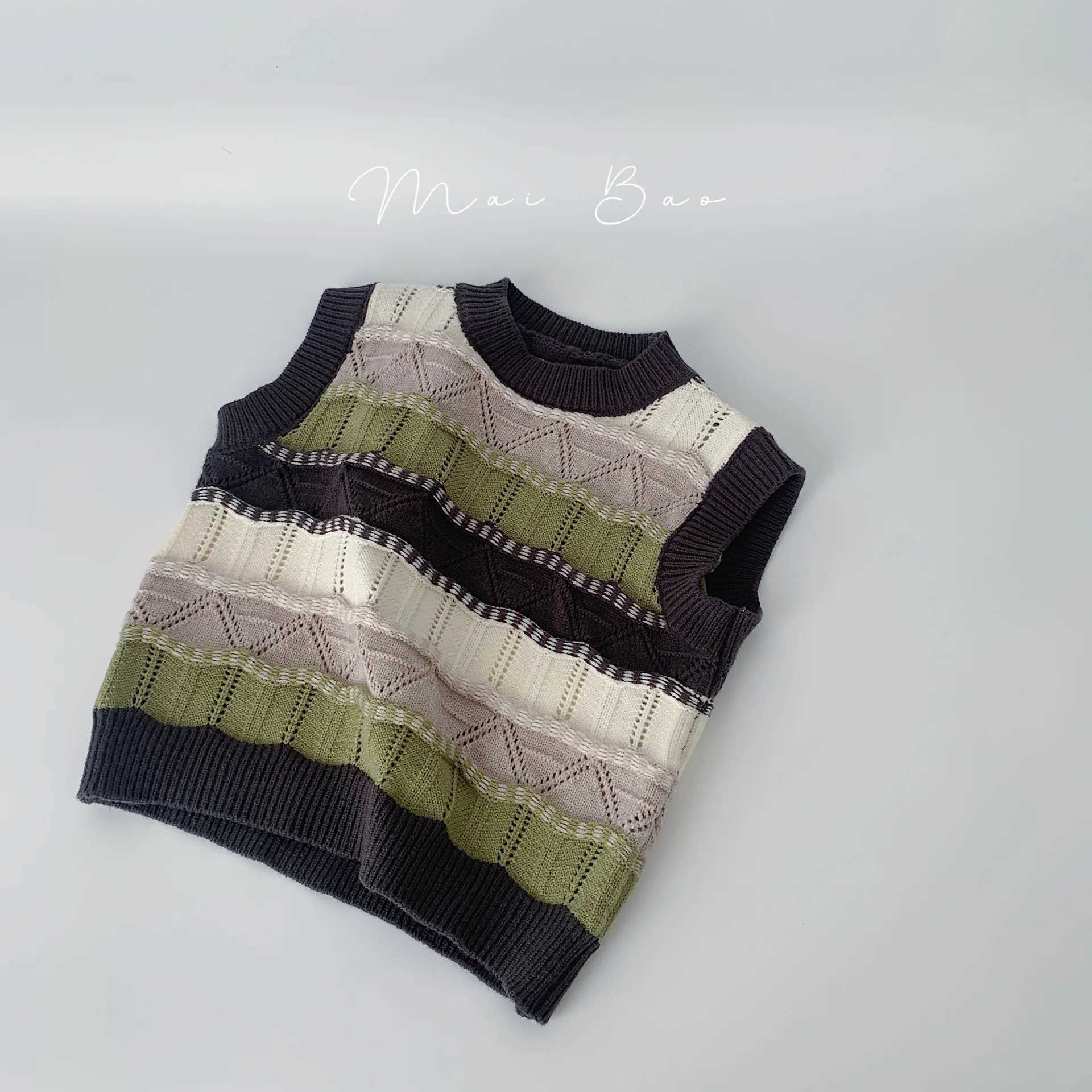 Children Clothes Kids Vest 2024 Spring New Fashionable Boys Striped Boys Vest Casual Sleeveless Casual Simple Sweater TopXJ240819
