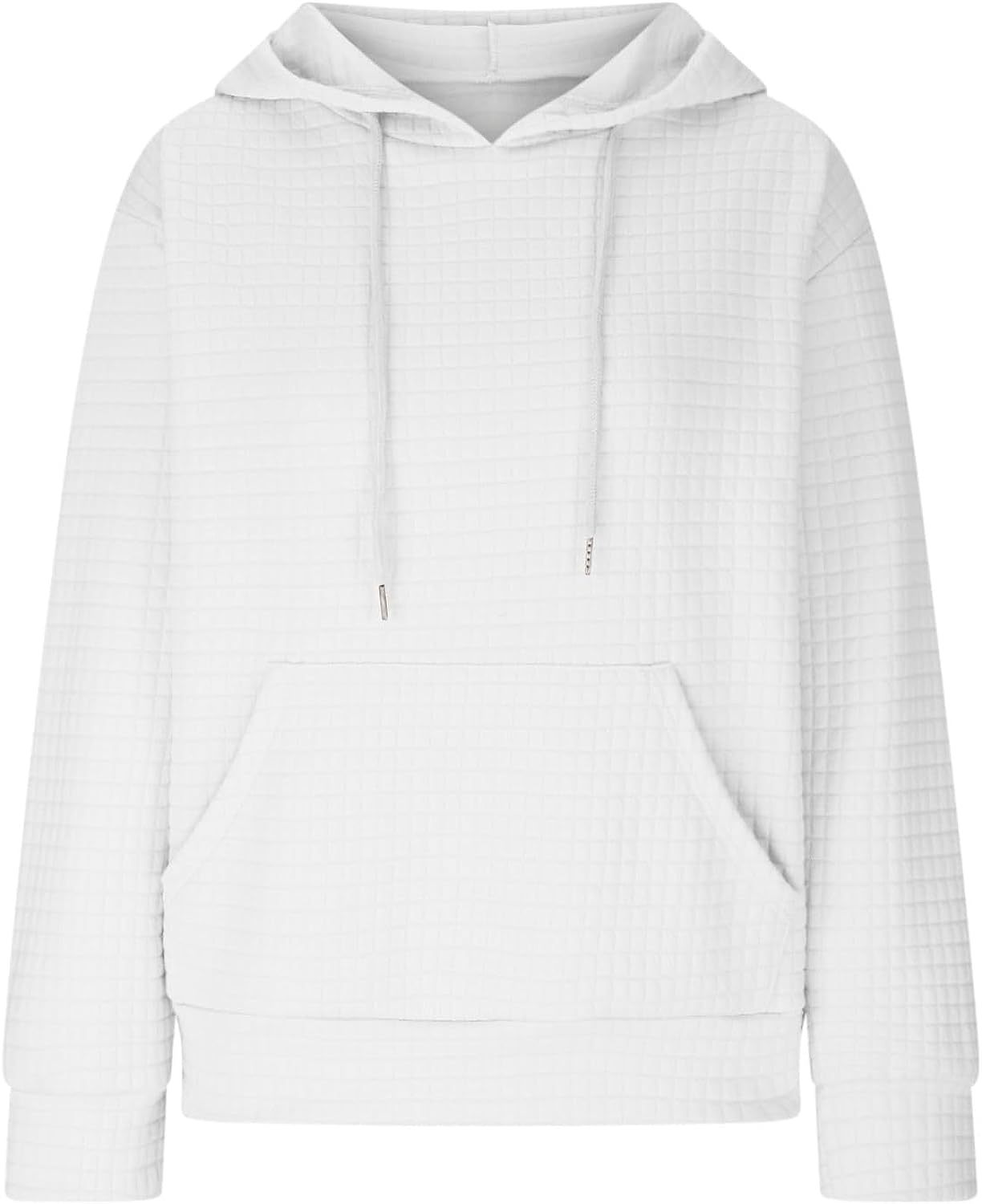 Women's Solid Color Waffle Hoodie with Long Sleeves and Drawstrings - Warm Pullover Top
