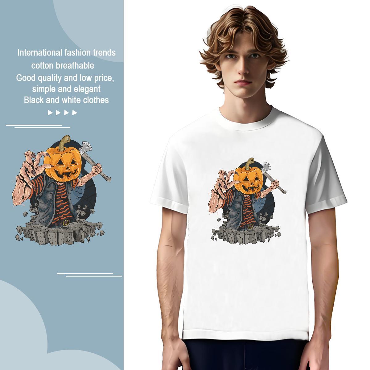 Cool Design T-Shirts pumpkin Breathable Crew Neck Sport Customized 230g 100% Cotton Men Clothes T-Shirt Fashion New Top Tees