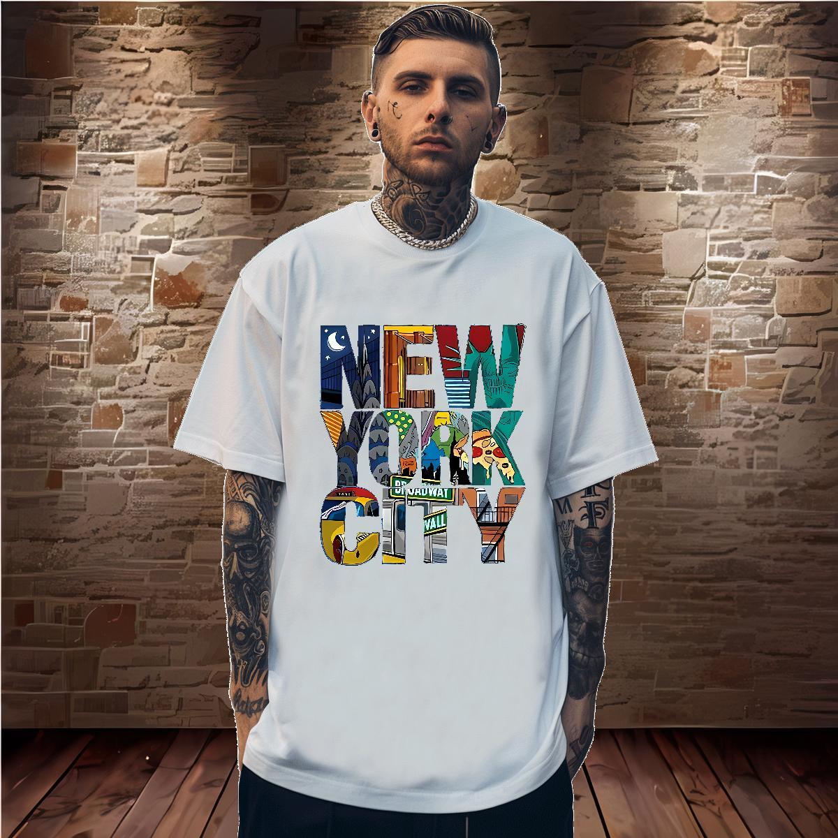 High Quality New York 230g Cotton Mens Tshirts Daily Outfit Pure Cotton Man T Shirts Free Shipping White Plus Size Polos