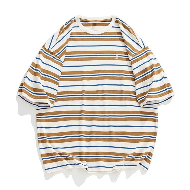 Summer Y2K Vintage Striped Men T-shirt 2024 Cotton Short Sleeve Embroidered T Shirt Streetwear Hip Hop Fashion Tee Tops 240819