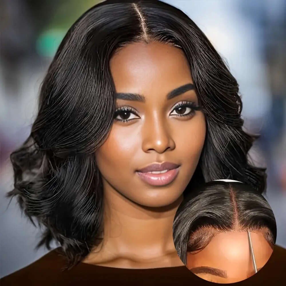 Glueless Wear And Go Wig Body Wave Short Bob Human Hair HD Transparent Lace Frontal Wigs Isee Natural Color 180% Density