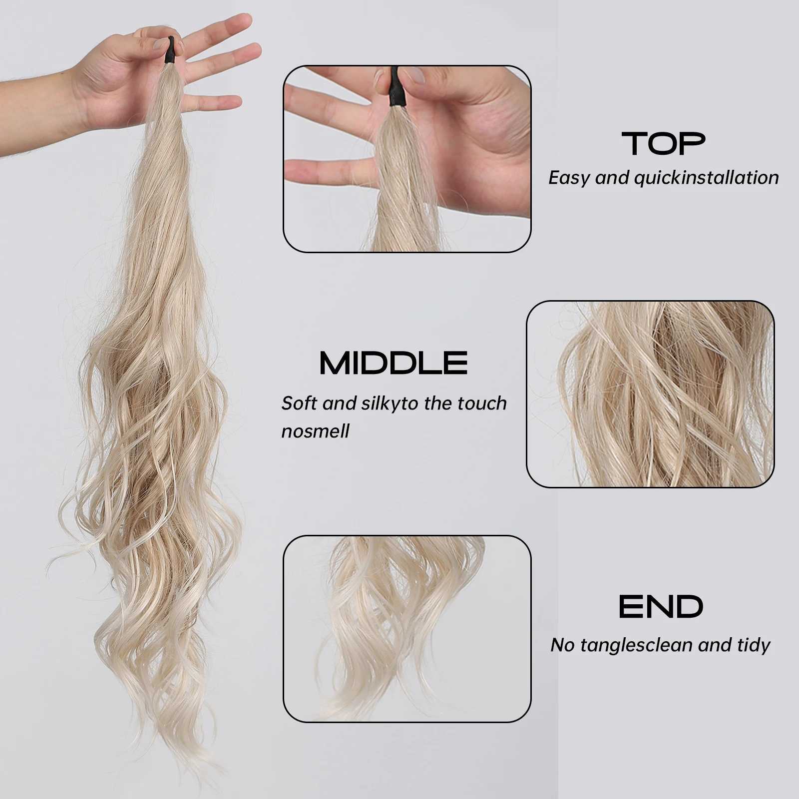 Cape synthetic flexible wrap ponytail blonde Ombre long wave ponytail hair extension wig fake tail hair W240817