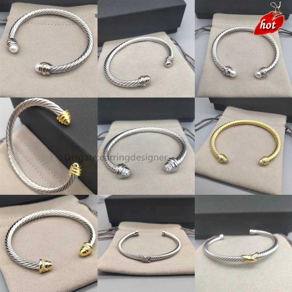 Women Jewelry Twisted Men Bracelet Head Pearl Fashion Bracelets Twist S925 Platinum Plated Luxury Designer C-shaped Adjustable Wedding Gifts 5MM 4MM thick