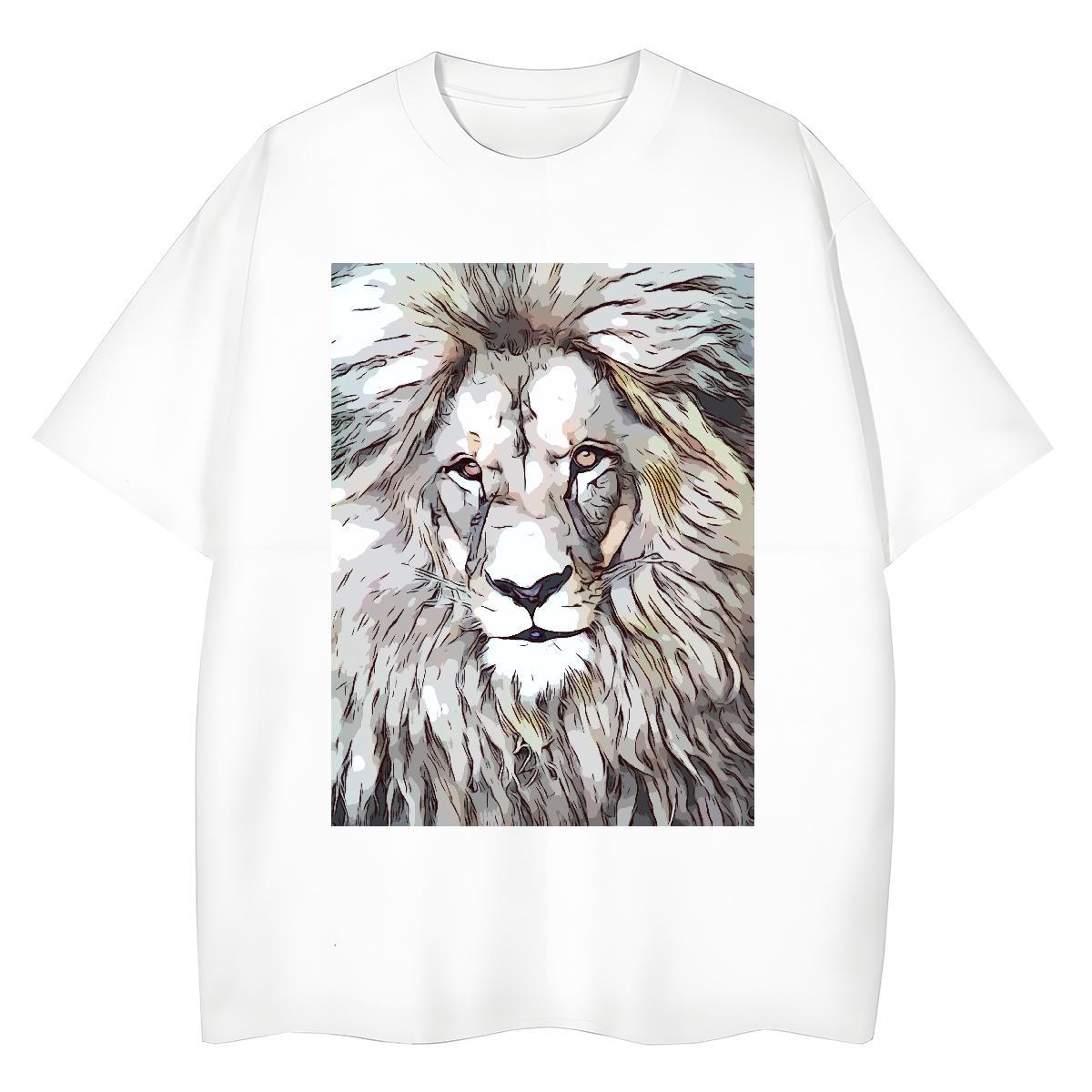 Fashion New Tshirt for Man Woman Street Breathable Short Sleeve Tops Shirt Wholesale 230g Pure Cotton lion Cartoon Print T Shirt For Woman