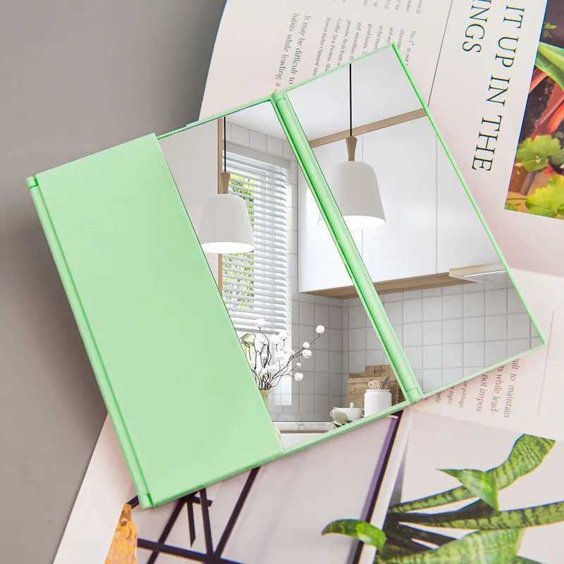 1Pc Triple Folding Makeup Mirror Plastic Handheld Vanity Mirror Pink Green Portable Adjustable Beauty Tool Y240819