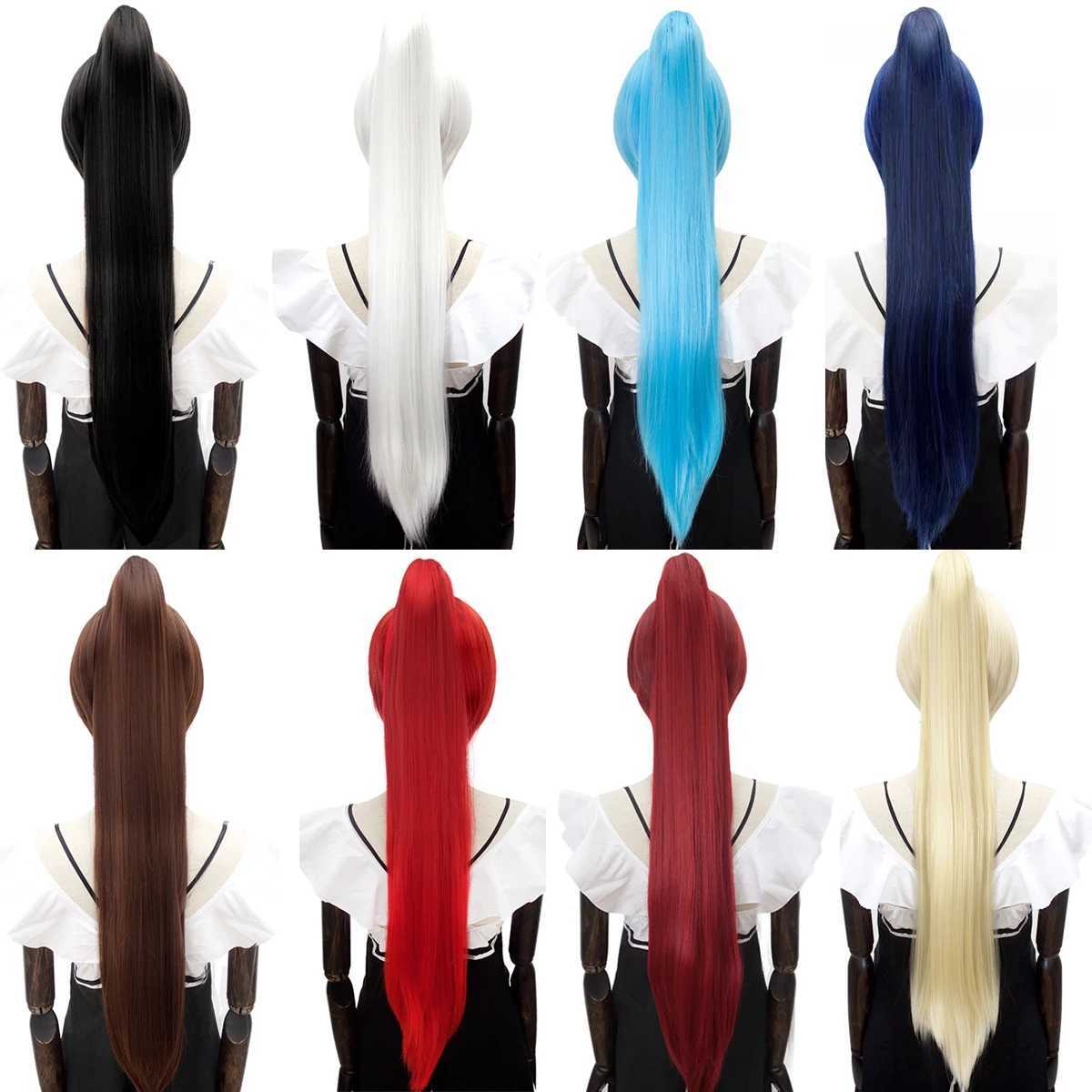DIFEI synthesis 80CM long straight ponytail clip cosplay wig high-temperature fiber optic wig anime party ponytail party wig W240817