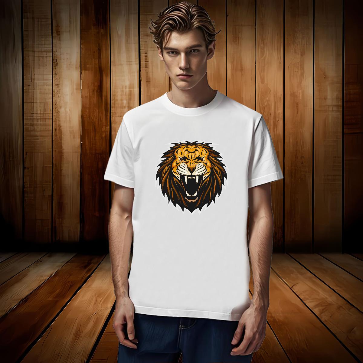 Fashion Men Clothes T-Shirt lion High Street Hip Hop 230g 100% Cotton Tshirts Short Sleeve Soft Comfortable T-Shirts for Men Black White