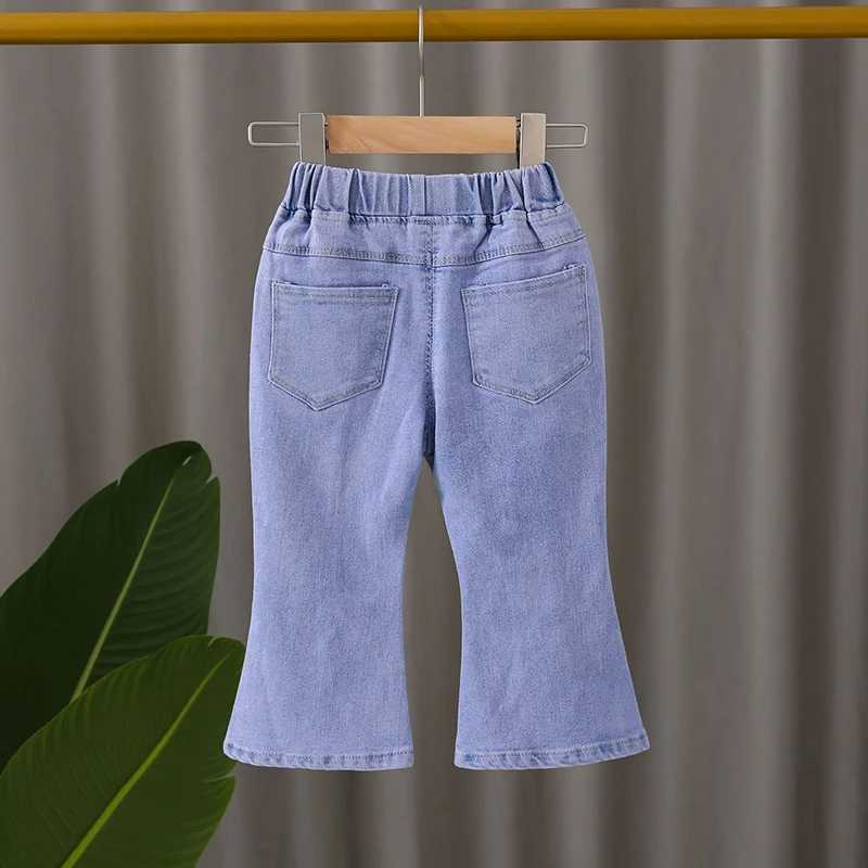 New Autumn Korean Girls Jeans Childrens Stretch Baby Sewing Clock Bottom Spring Autumn JeansW240819