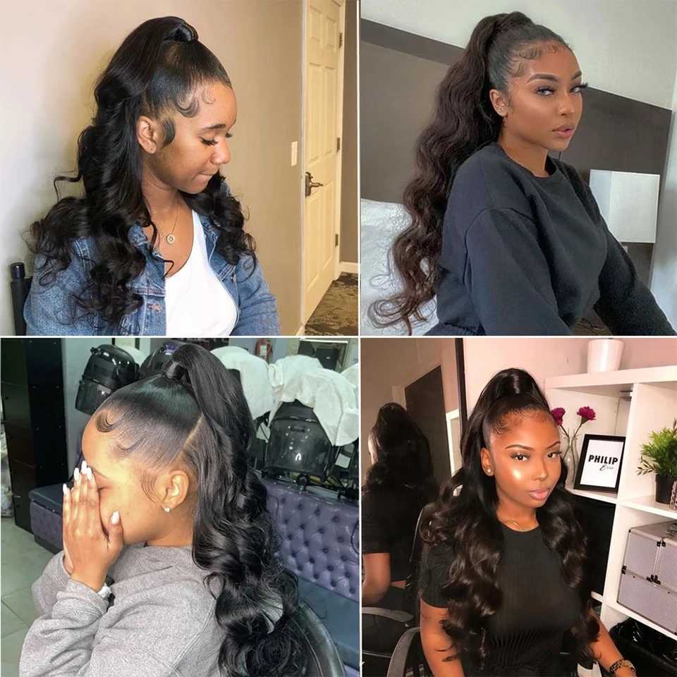 8-28 inches body wave claw ponytail human hair Brazilian hair ponytail clip hair natural black female W240817