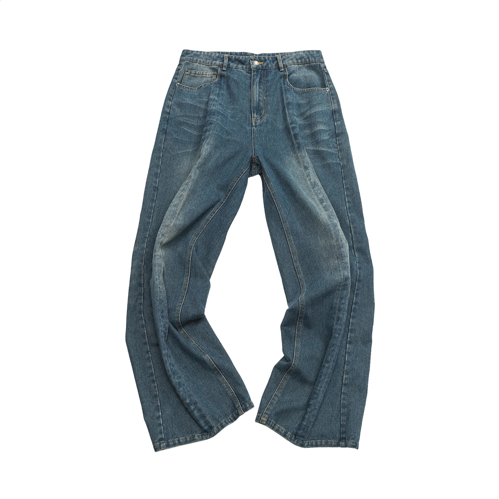 Korean clothing interesting coneshaped steel wire jeans mens hiphop luggage street denim pants trend Trouser 240819