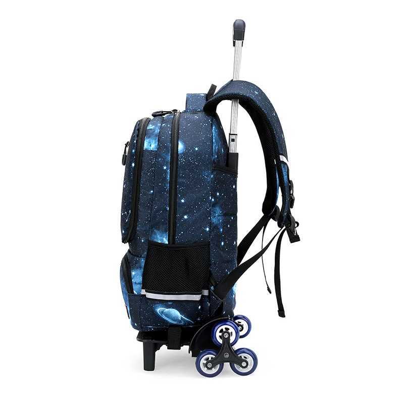 6 Wheels Rolling Backpacks for Boys Wheeled Bag Trolley Junior School Bags Travel Luggage Kids Bookbag mochil Y240820