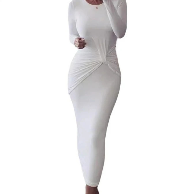 Womens Party Dress Spring Summer Latest Elegant Chic U-Shaped Collar with White Twist n Tight Fitting Long Skirt 240819