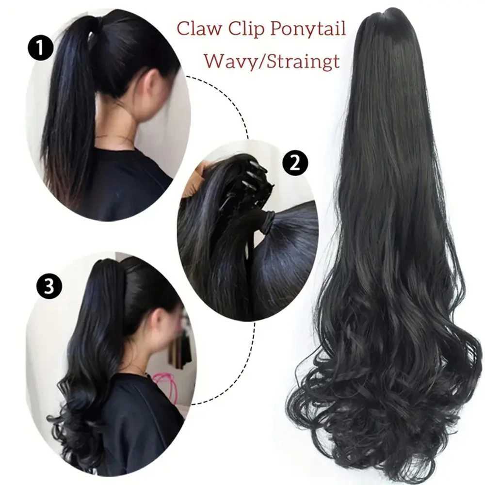 22 inch body wavelength ponytail clip style hair extension cord synthetic curly extension cord female fake hair accessory W240817