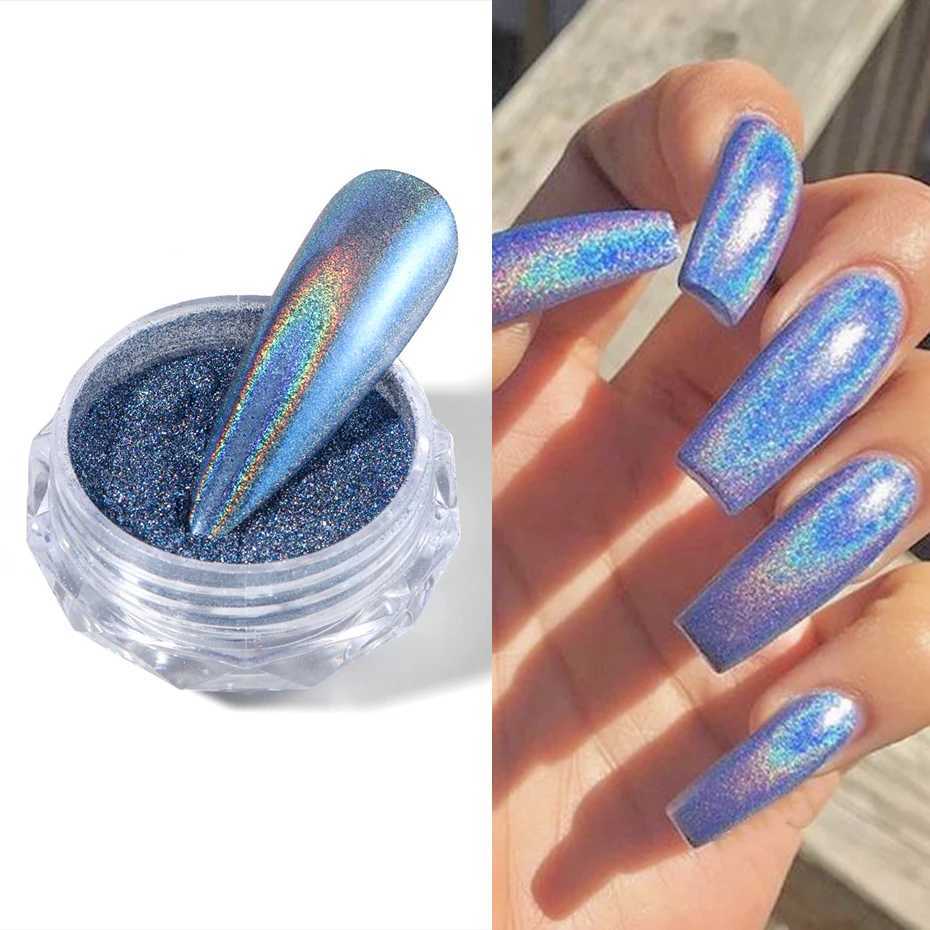 Holographic Laser Nail Glitter Shining Reflective Mirror Chrome Powder Metallic Rub Dust Pigment Nail Art Flakes DecorationXJ240815