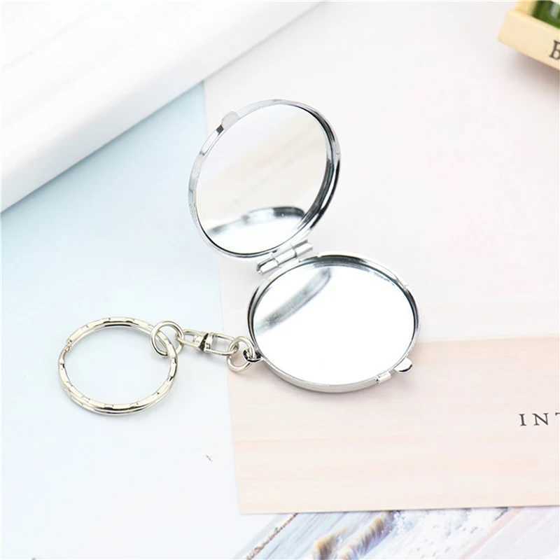 Round Heart Oval Square Shape Double Sided Cosmetic Mirror Metal Folding Keychain Makeup Mini Mirror Y240819