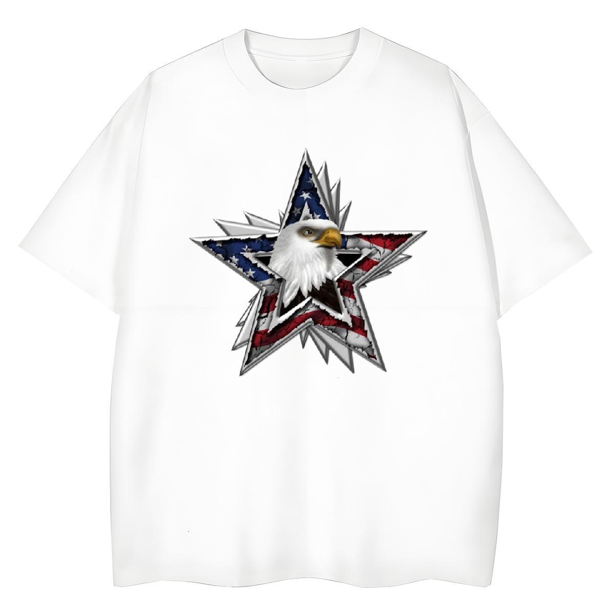 New Women Tees Casual Beach Round Neck Short Sleeve Tops Shirt Female 230g Pure Cotton eagle Cartoon Print T-Shirts