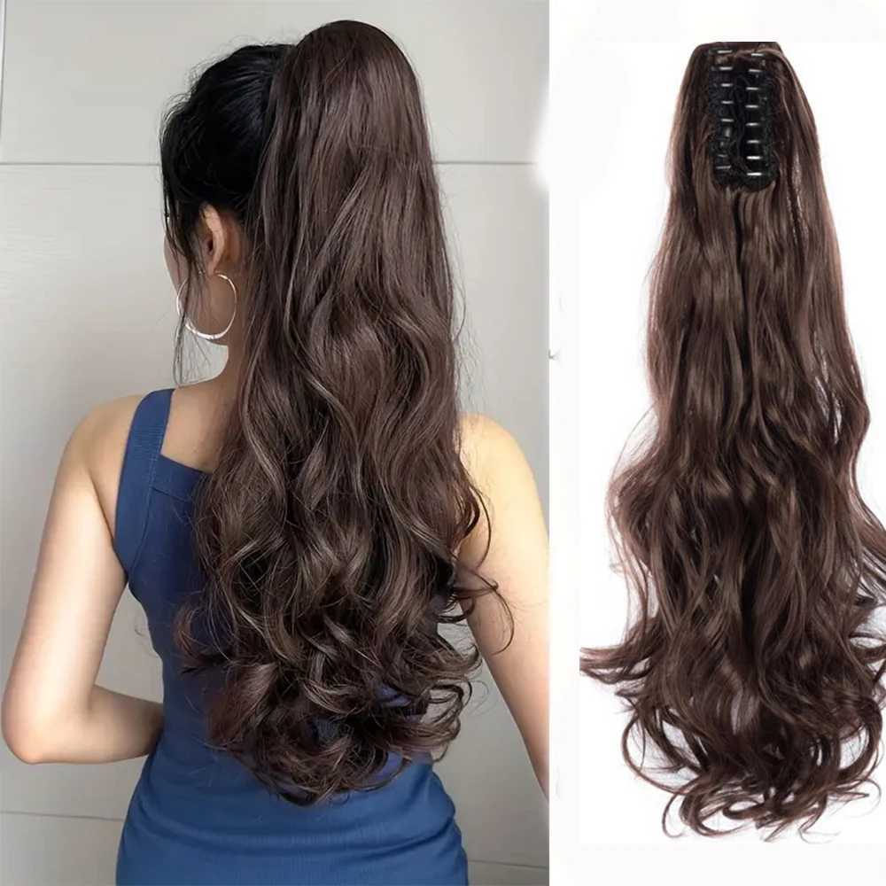 Body Wave Claw Clip Ponytail Synthetic Hair Extension Wig Curl 22 inch Long Hair Fake Braid Add Volume Female Daily Use W240817