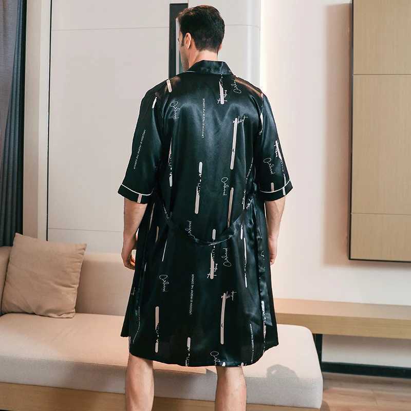 Mens ice silk satin half Sves pajamas Spwear Robe yukata night light plus size spring summer short Sves W241023