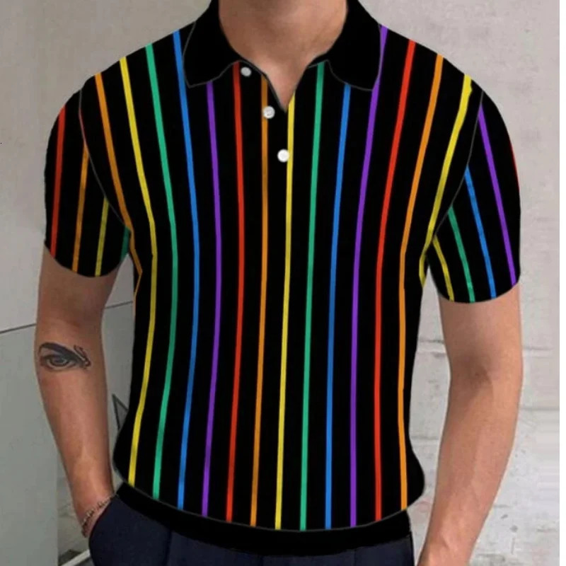 MenS Polo Shirt 3d Rainbow Printed Men Clothing Summer Casual Short Sleeved Loose Oversized Shirt Street Fashion Tops Tees 240819