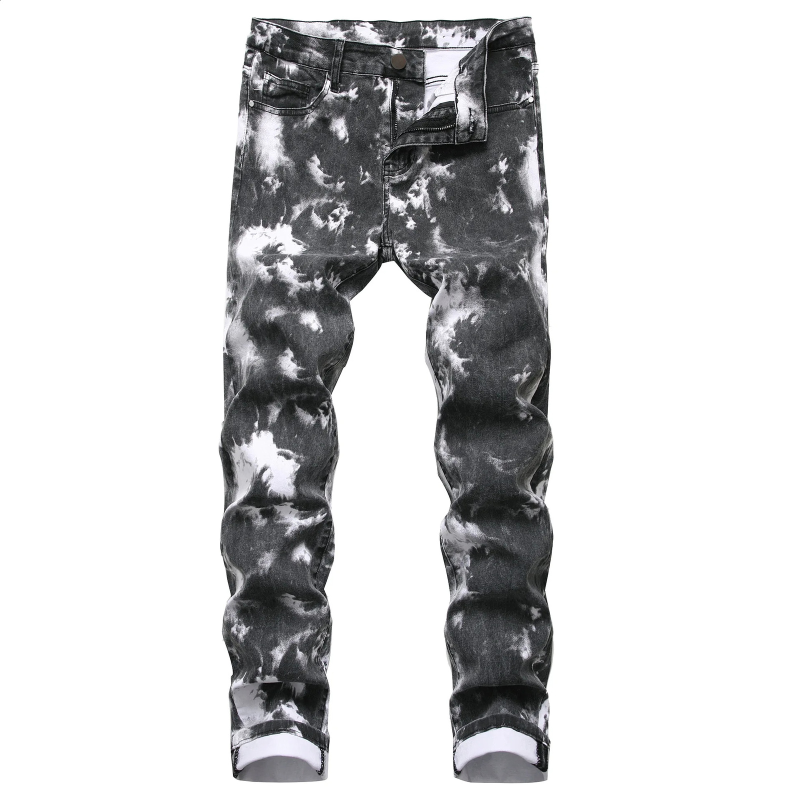 Four Seasons Mens Jeans Street Orange Printed Stretch Slim Fit Full Length Fashionable 240819