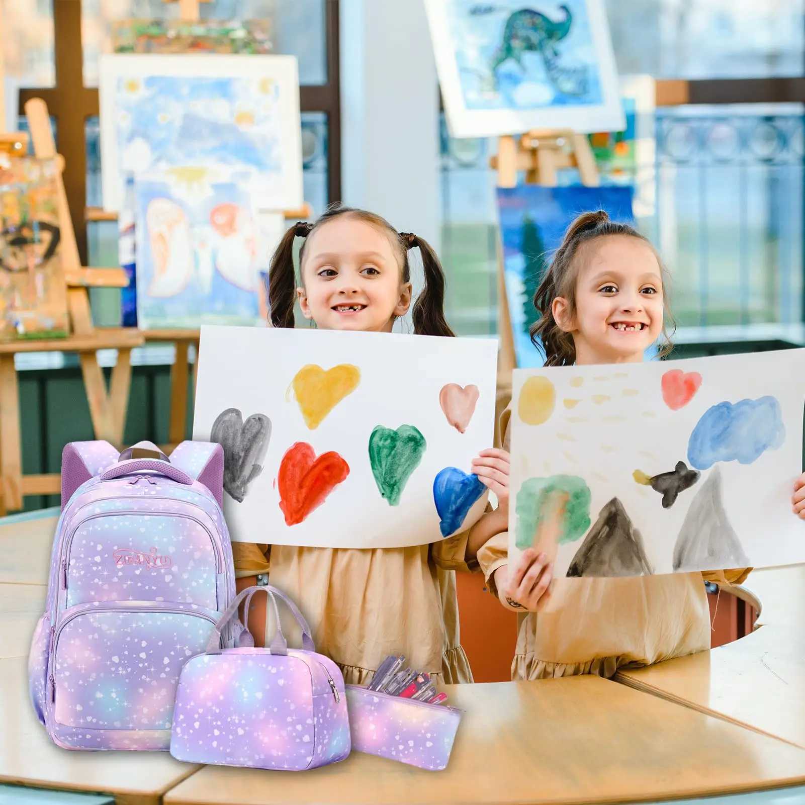 School Backpack Girls 3 Pieces with Lunch Bag Pencil Case 22 Litre Breathable School Bag Teenager Girls for 3-9 Grades Backpack Y240820