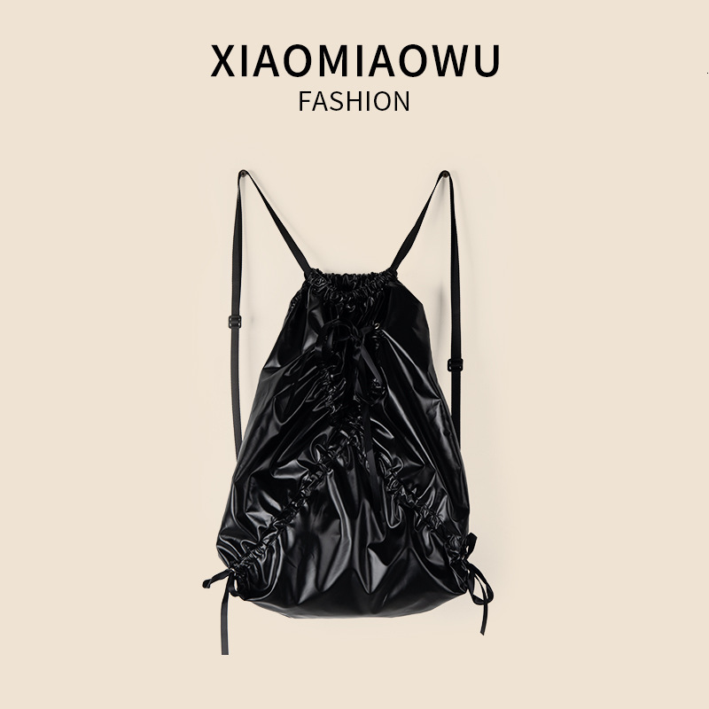 Korean version bow drawstring pocket for women, fashionable high-end, simple and casual backpack with large capacity