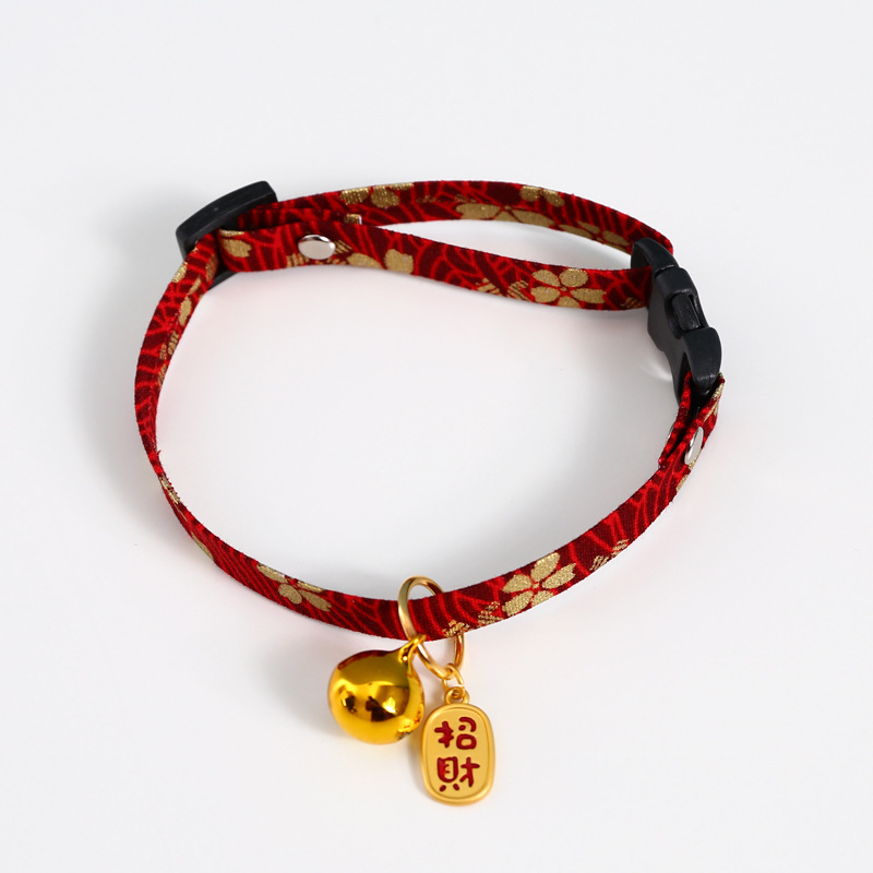 New Chinese Style Pet Embroidery Adjustable Bell Cat Dog and Wind Charm Collar Accessory Choker 17-33cm