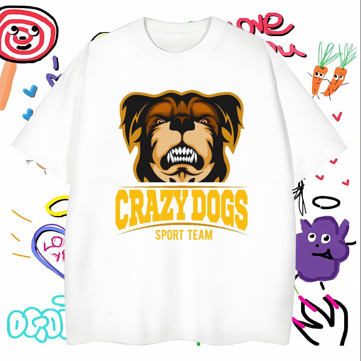 Cool T-Shirts crazy dog Crew Neck Breathable Street Wear Custom Print Oversized 230g 100% Cotton Mens Tshirts 2024 DIY Clothings