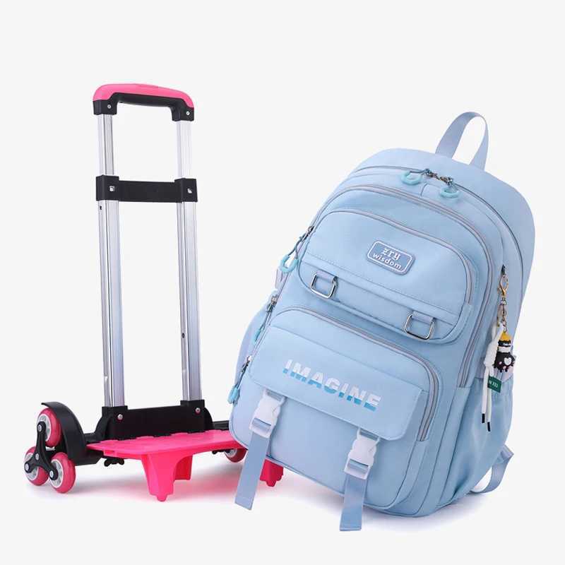 Children School bag with Wheels Students Backpack For Girls Trolley Bag Cute Schoolbag Rolling Wheeled Backpack Book Bag Y240820