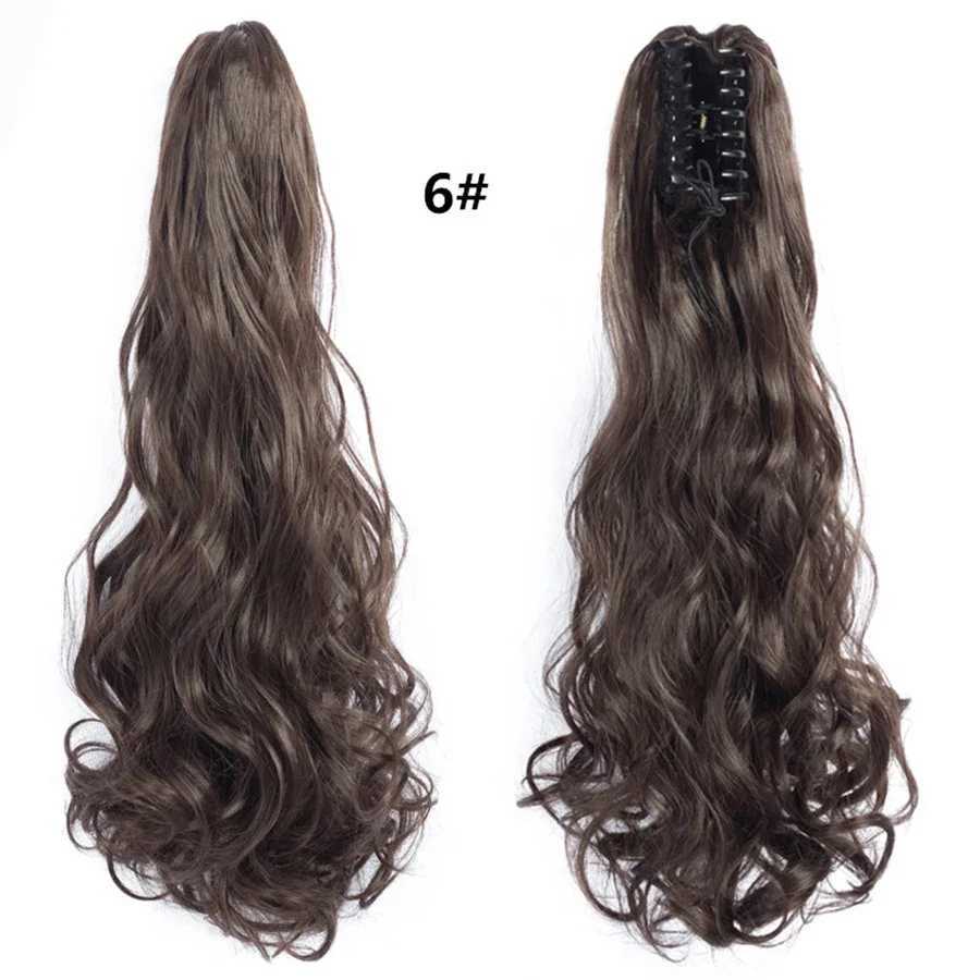 Ponytail extension claw clip Asian hair 22 wavy ponytail wig curled synthetic fake hair blonde piece for womens daily use W240817