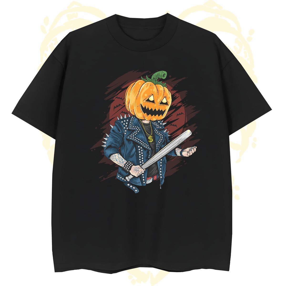 Unisex Mens T Shirts pumpkin Breathable Street Casual Floral Print 100% Cotton 230g Men Tshirts 2024 New Polos