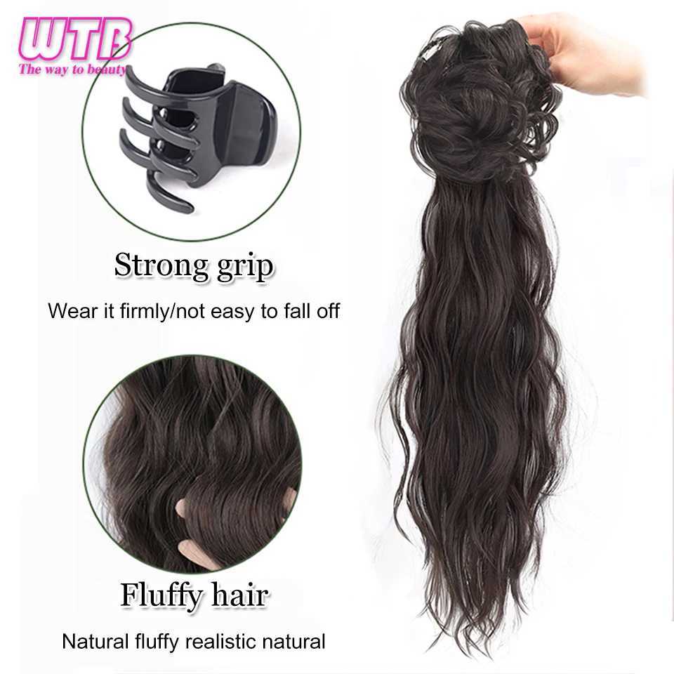 WTB synthetic wig ponytail female grip clip wavy wig side tie low-temperature ponytail fluffy wig W240817