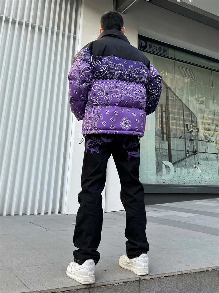 Mens Y2k Jeans Cashew Flowers Purple Streetwear Casual Pants Punk Hip Hop Letter Print Baggy Harajuku Straight Denim Trousers 240819