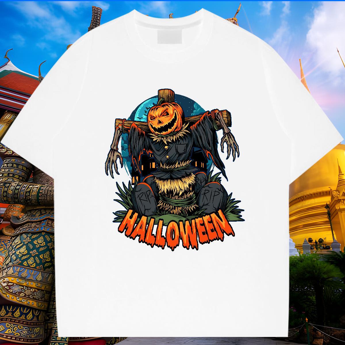 Loose T Shirts Men pumpkin O Neck Short Sleeves Casual Anime Print 100% Cotton 230g Men Tees Wholesale Clothes