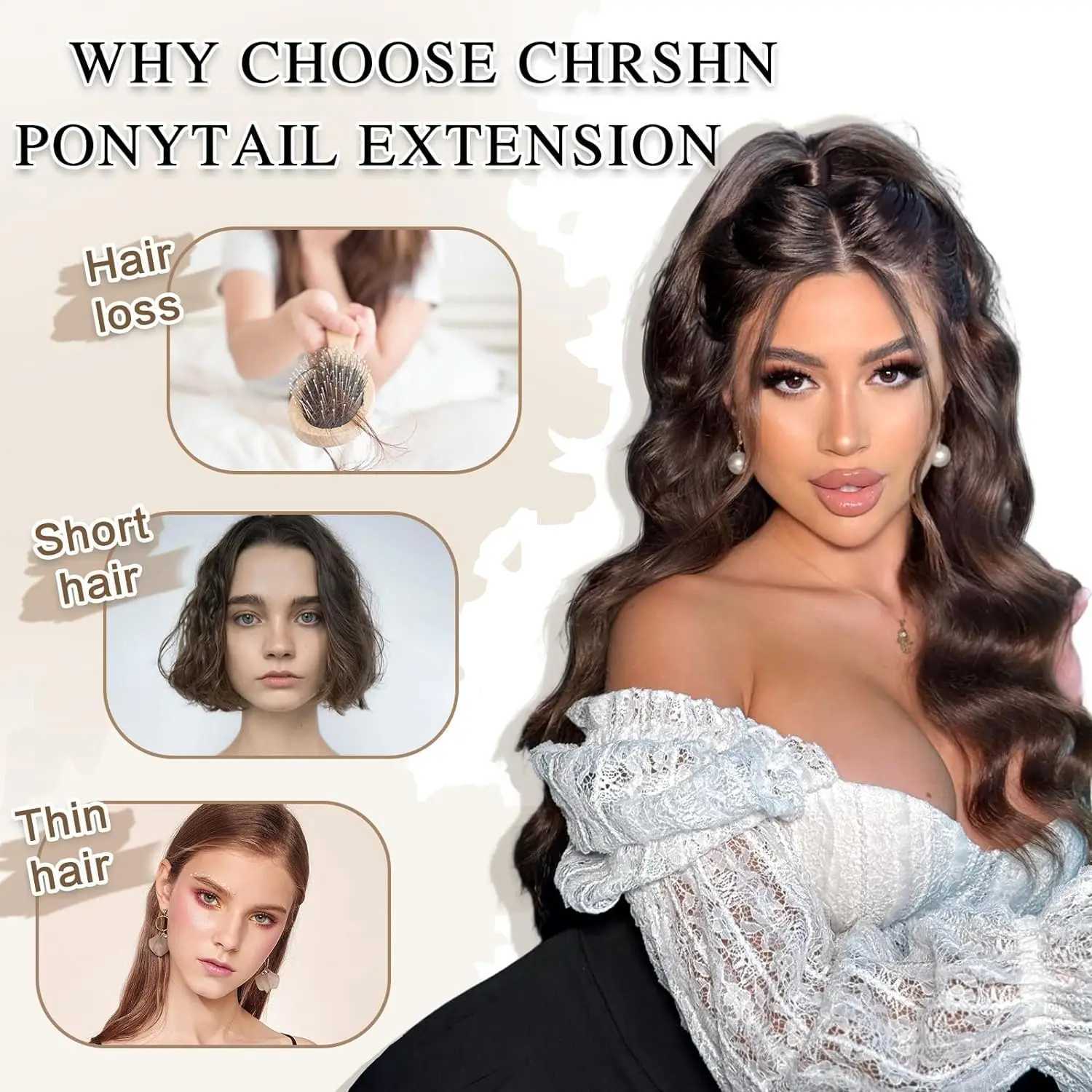 Brown flexible synthetic ponytail wraps around hair extends long waves fake tail braid for womens parties daily tail braid wig heat-resistant W240817