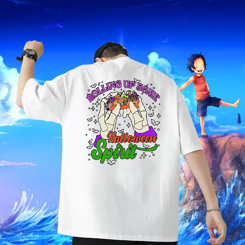 Customized Men Tops Tees halloween Hip Hop Street 230g Cotton Clothes Breathable Crew Neck Brand Man T Shirts Anime Print