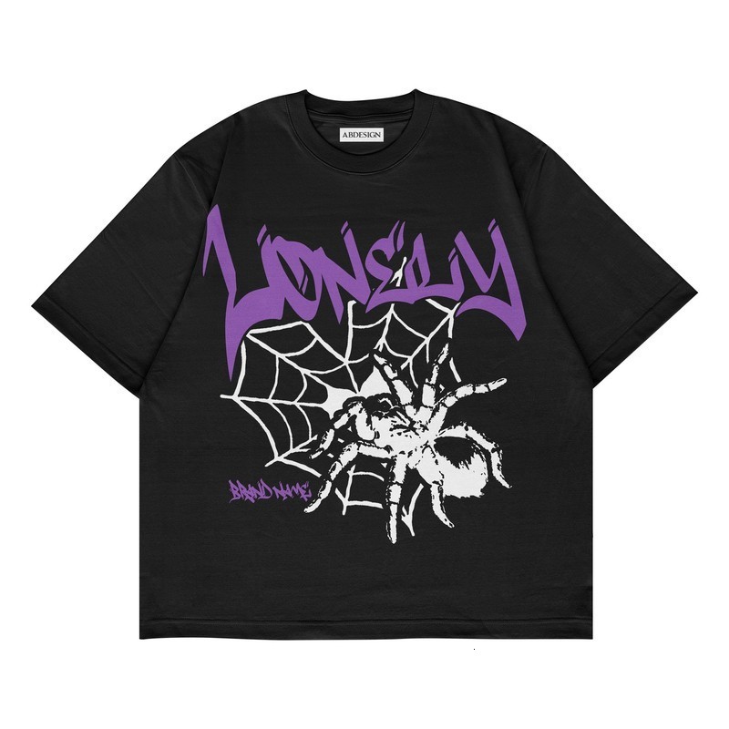spider Print oversized t shirt harajuku men clothing graphic Purple Letter cotton American high quality goth y2k tops 240819