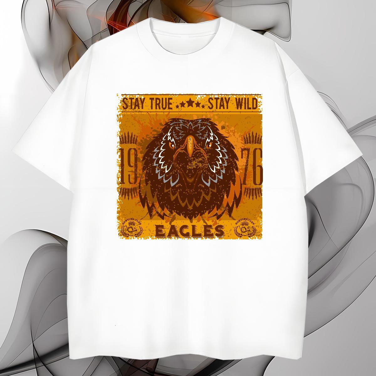 Free Shipping eagle T-Shirts for Men Hip Hop Tshirts 230g Cotton New O-Neck Short Sleeve Black Oversized Tops Shirt