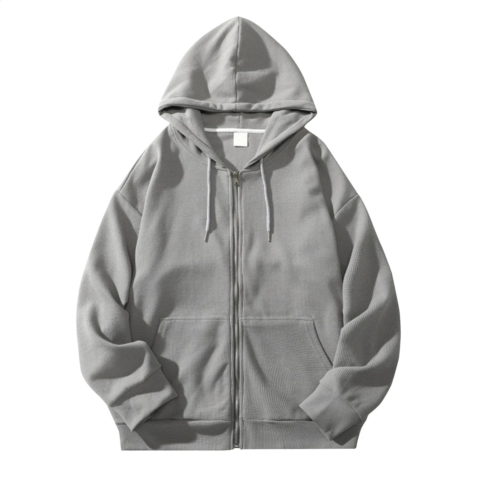 Solid Print Hoodie Men Retro Zip Up Long Sleeve Loose Jacket Coats Harajuku Casual Daily Hooded Sweatshirt Y2k Streetwear 240819