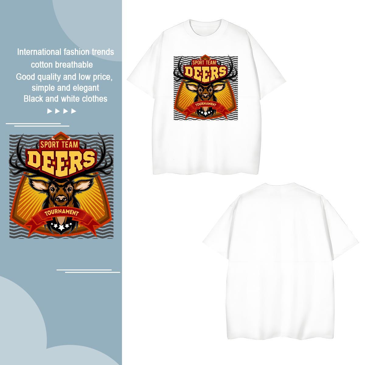 Soft T-Shirts deer O Neck Short Sleeves Anime Printing Street Custom Big Size 230g 100% Cotton Men Tshirts Classic Casual Tee Shirt